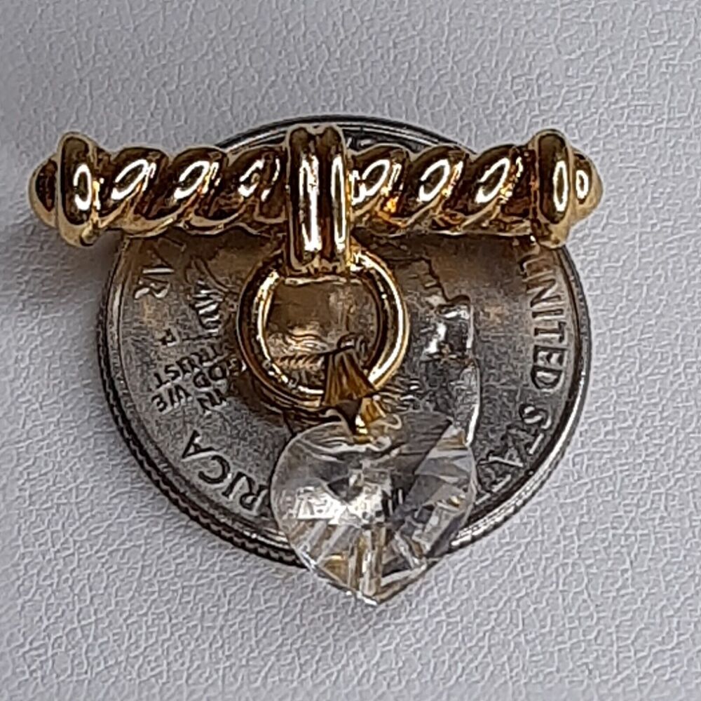 Princess House Gold-Tone Bar Brooch with Small Crystal Heart Dangle - Picture 8 of 8